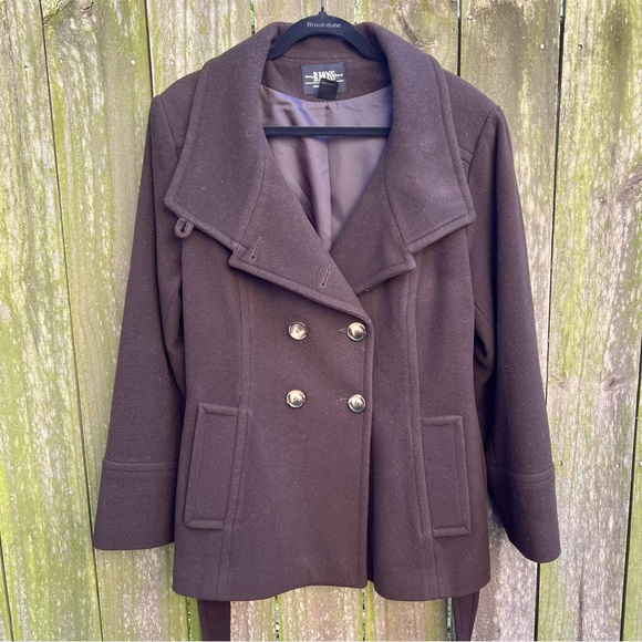 B. Moss Brown Fall Fleece Pea Coat - Picture 1 of 6